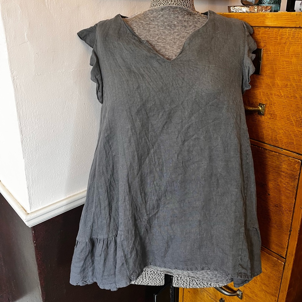 Gray linen blouse a line
